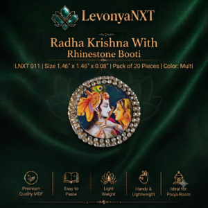 Premium LevonyaNXT Radha Krishna With Rhinestone Booti featuring a circular deity portrait inside a golden crystal casing, Made in India