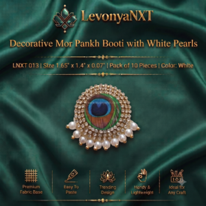 Decorative Mor Pankh Booti with White Pearls Pack of 10 for making decor crafts LNXT 013