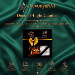 LevonyaNXT LNXT 014 white wax decor t-light candles 50 piece pack box with golden bow