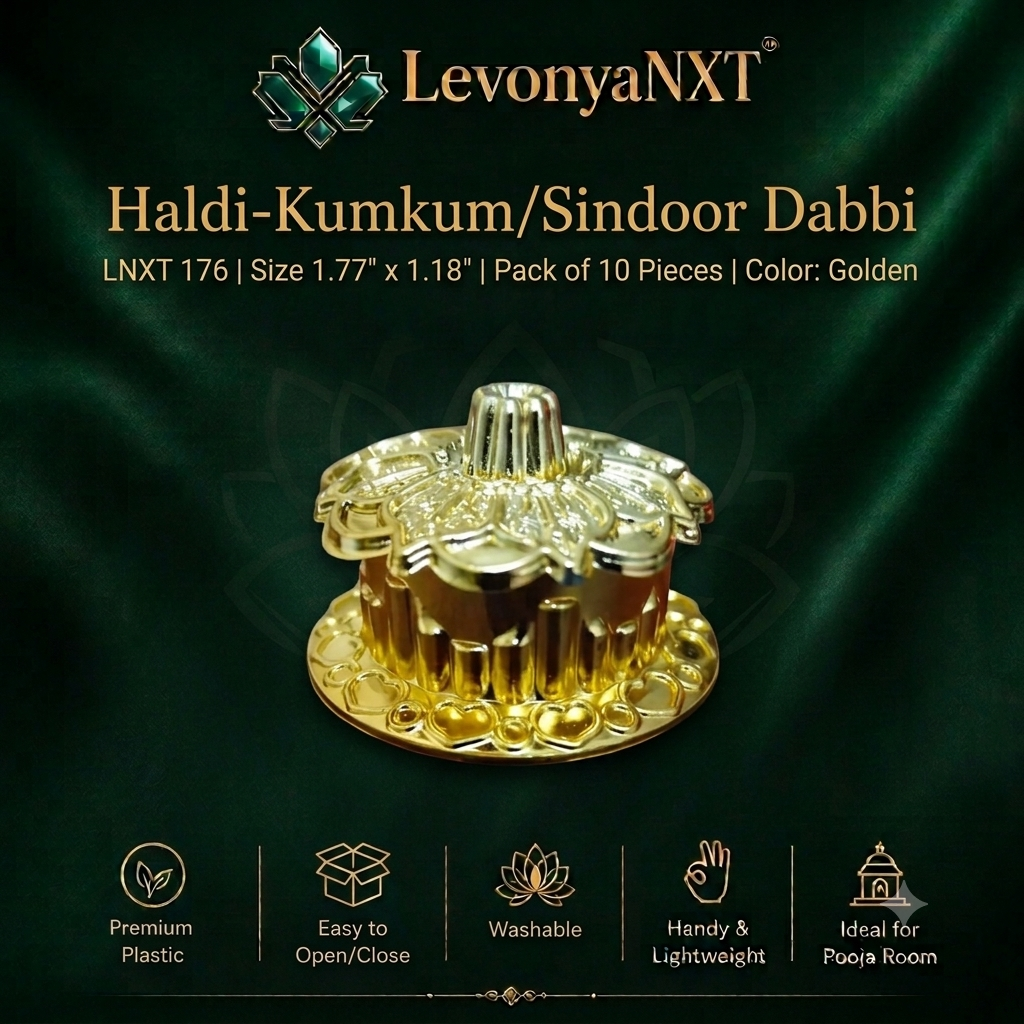 LNXT 176 Gorgeous Flower Shape Haldi-Kumkum/Sindoor Dabbi I Pack of 10 Pieces 1 LevonyaNXT Premium LevonyaNXT Flower Shape Haldi-Kumkum/Sindoor Dabbi with high-shine gold plating and traditional flower design, Made in India"