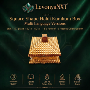 Premium LevonyaNXT Square Shape Haldi Kumkum Box with textured golden finish, Made in India