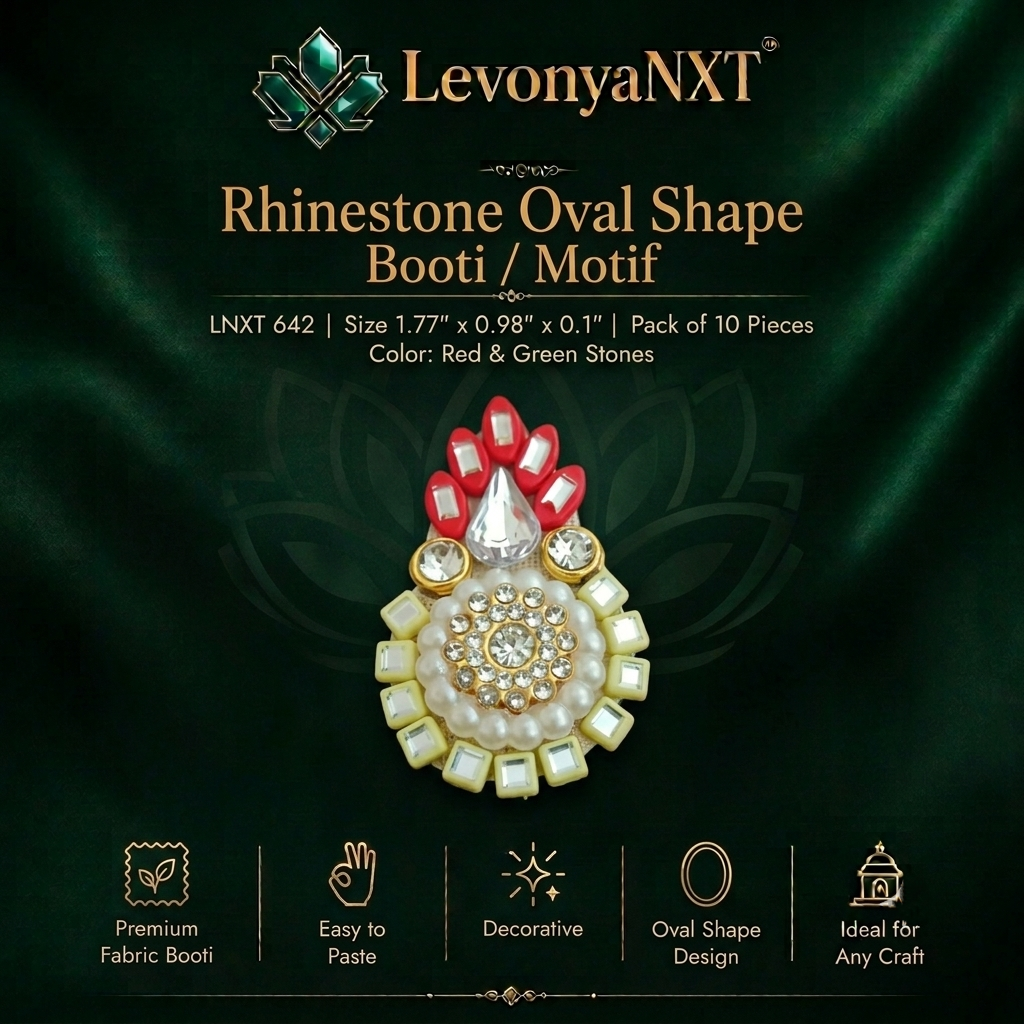 LNXT 642 Premium Rhinestone Oval Shape Booti Motif for Crafts DIY I Pack of 10 Pieces 1 LevonyaNXT Premium LevonyaNXT Rhinestone Oval Shape Booti Motif patch with red and green stones"