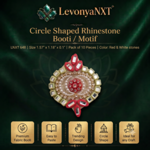 Premium LevonyaNXT Circle Shaped Rhinestone Booti Motif patch with red and white stones