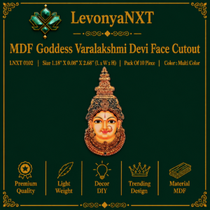 LNXT 0102 MDF Goddess Varalakshmi Devi Face Cutout with ornate gold crown and dual hanging holes pack of 10 pieces