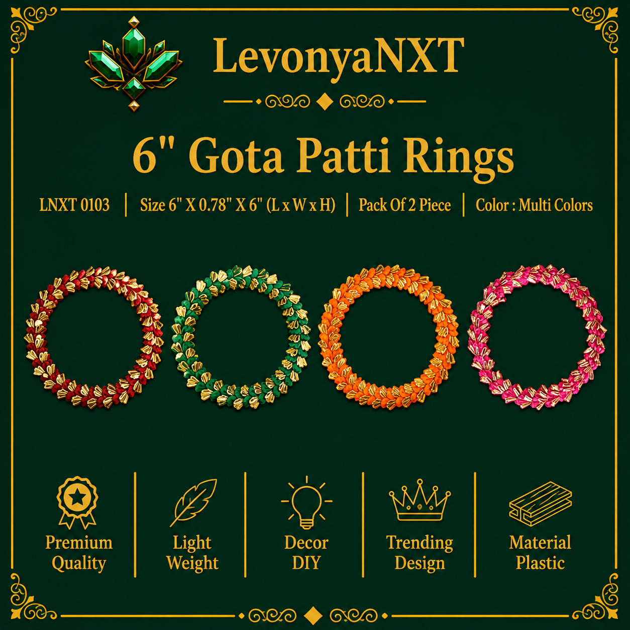 LNXT 0103 Colored Bijiya Rings 6"| Pack of 2 Pieces | Traditional Festive 1 LevonyaNXT lnxt-0103-6-inch-gota-patti-rings