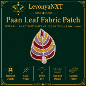 LNXT 0106 Paan Leaf Fabric Patch hand beaded Betel leaf design in lavender pack of 6 pieces