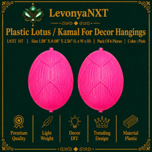LNXT 107 Plastic Lotus Kamal For Decor Hangings in vibrant pink with dual stringing loops pack of 6 pieces