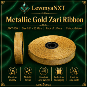 LNXT 030 Metallic Gold Zari Ribbon 25 Mtrs spool for gift packing and tailoring