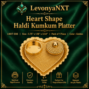 LNXT 036 Heart Shape Haldi Kumkum Platter gold plated plastic container for pooja and return gifts