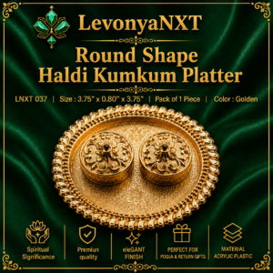 LNXT 037 Round Shape Haldi Kumkum Platter gold plated acrylic container for pooja and return gifts
