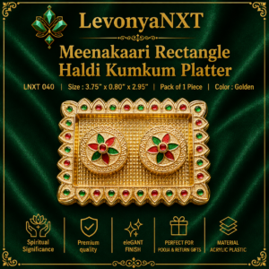 LNXT 040 Meenakaari Rectangular Haldi Kumkum Platter gold plated container with red green enamel work for pooja