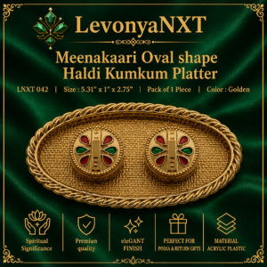 LNXT 042 Meenakari Oval Shape Haldi Kumkum Platter gold plated container with red green enamel work for pooja