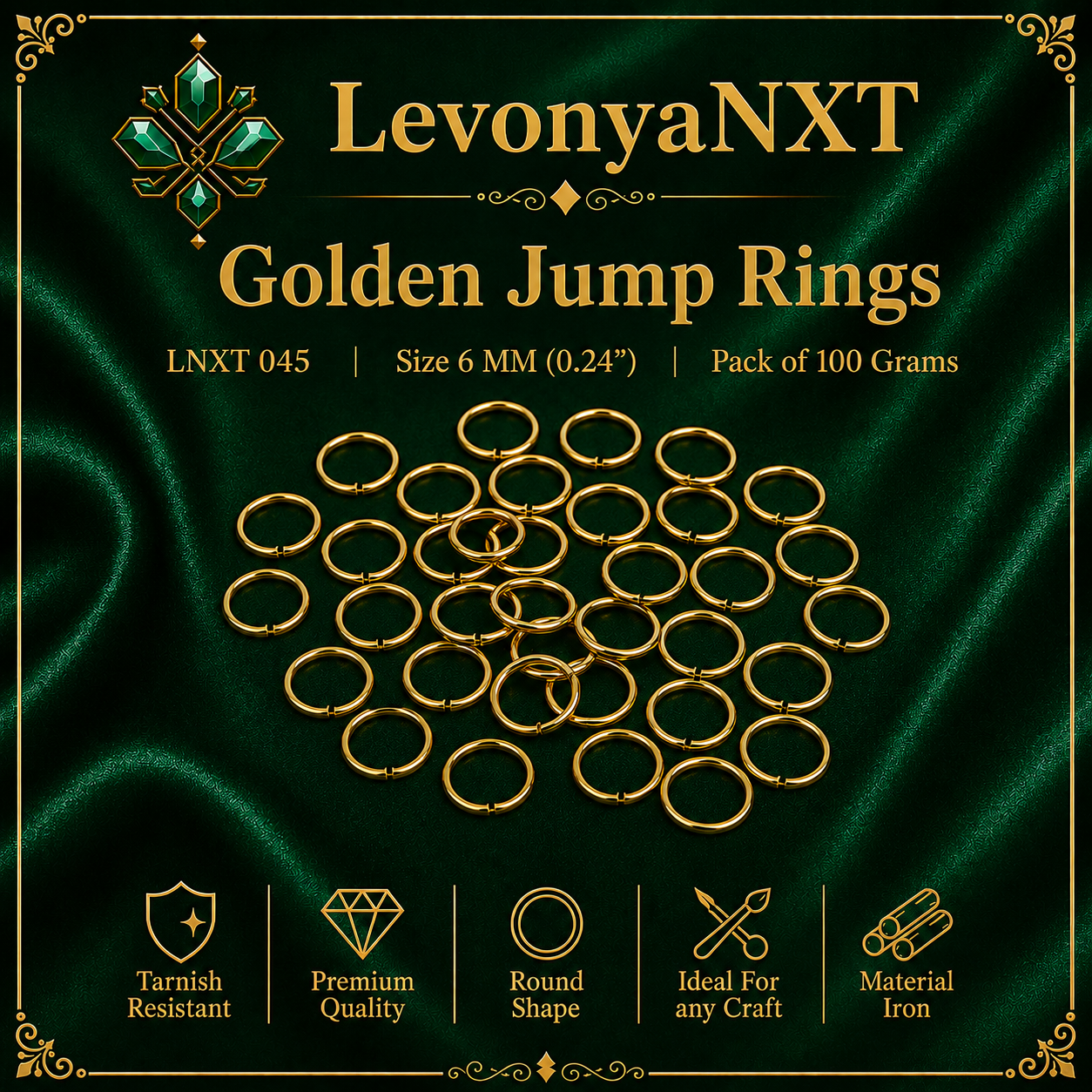 LNXT 045 Golden Jump Rings 6 MM - Jewelry Making| Pack of 100g | Pure Gold Shine 1 LevonyaNXT LNXT 045 Golden Jump Rings 6mm bulk 100 gram pack tarnish resistant iron connectors for jewelry making