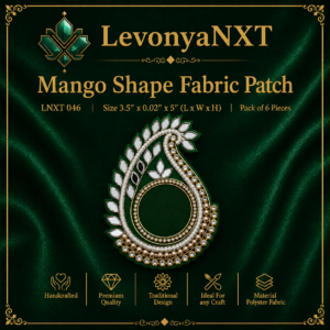 LNXT 046 Mango Shape Fabric Patch handcrafted mirror and pearl embroidery applique for dresses and Diwali decor
