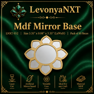 LNXT 052 Mdf Mirror Base 3.35 inch floral laser cut wooden base with acrylic mirror insets pack of 10 pcs