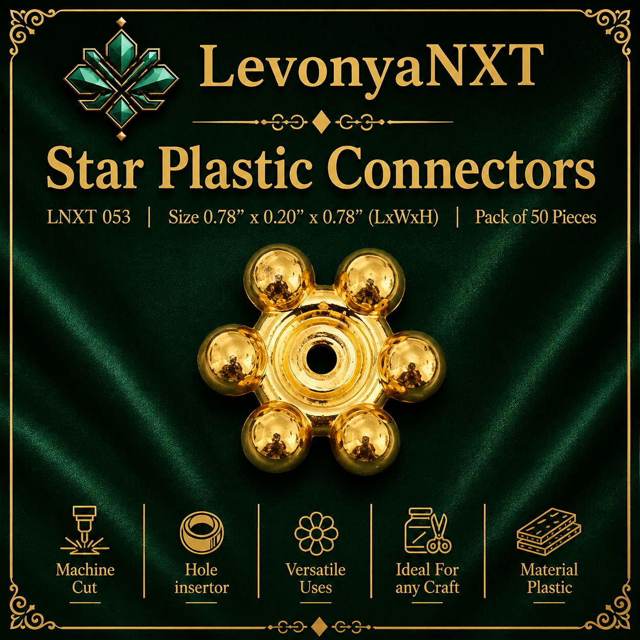 LNXT 053 Star Shape Plastic Connectors | Pack of 50 Pcs | Gold Bead 1 LevonyaNXT LNXT 053 Star Plastic Connectors 0.78 inch metallic gold 6 point bead spacers for mala making pack of 50 pcs