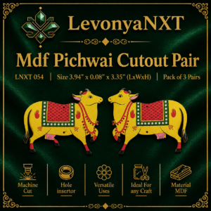 LNXT 054 Mdf Pichwai Cutout Pair 3.94 inch laser cut wooden Kamdhenu cow cutouts pack of 3 pairs