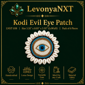 LNXT 058 Kodi Evil Eye Patch with natural cowrie shells and glass bead nazar motif pack of 6 pcs