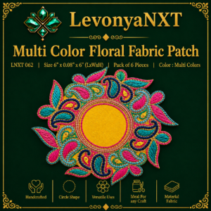 LNXT 062 Multi Color Floral Fabric Patch with resham paisley embroidery and yellow silk center pack of 6 pcs