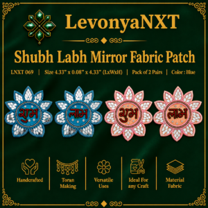 LNXT 069 Shubh Labh Mirror Fabric Patch with blue silk base shisha mirror petals pack of 2 pairs