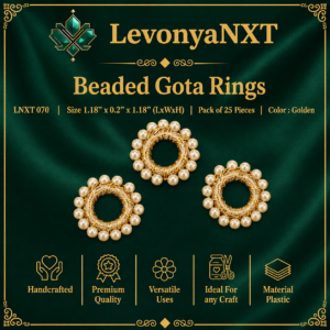 LNXT 070 Beaded Gota Rings with metallic gold gota wrapping and faux pearl border pack of 25 pcs