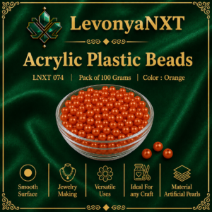 LNXT 074 Acrylic Plastic Beads in vibrant orange faux pearl round finish in glass bowl pack of 100 grams