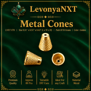 LNXT 078 Metal Cones in embossed gold finish showing apex hole and hollow base pack of 50 grams