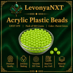 LNXT 079 Acrylic Plastic Beads in parrot green faux pearl round finish in glass bowl pack of 100 grams