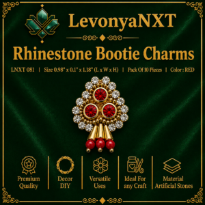 LNXT 081 Rhinestone Bootie Charms with red center stones clear rhinestone halo and hanging bead drops pack of 10 pieces