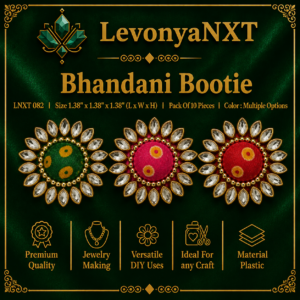 LNXT 082 Bhandani Bootie in green pink and red Bandhani fabric centers with Kundan stone halo pack of 10 pieces