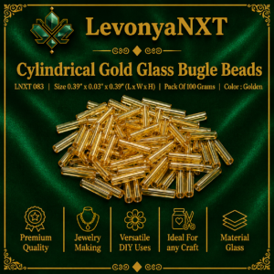 LNXT 083 Cylindrical Gold Glass Bugle Beads in reflective metallic gold tubular glass finish pack of 100 grams