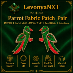 LNXT 084 Parrot Fabric Patch Pair in green and red zardozi silk embroidery pack of 2 pairs