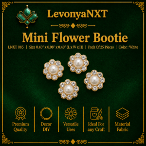 LNXT 085 Mini Flower Bootie with white pearl center and crystal rhinestone halo pack of 25 pieces