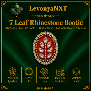 LNXT 086 7 Leaf Rhinestone Bootie with 7 marquise Kundan leaves on red fabric base pack of 10 pieces