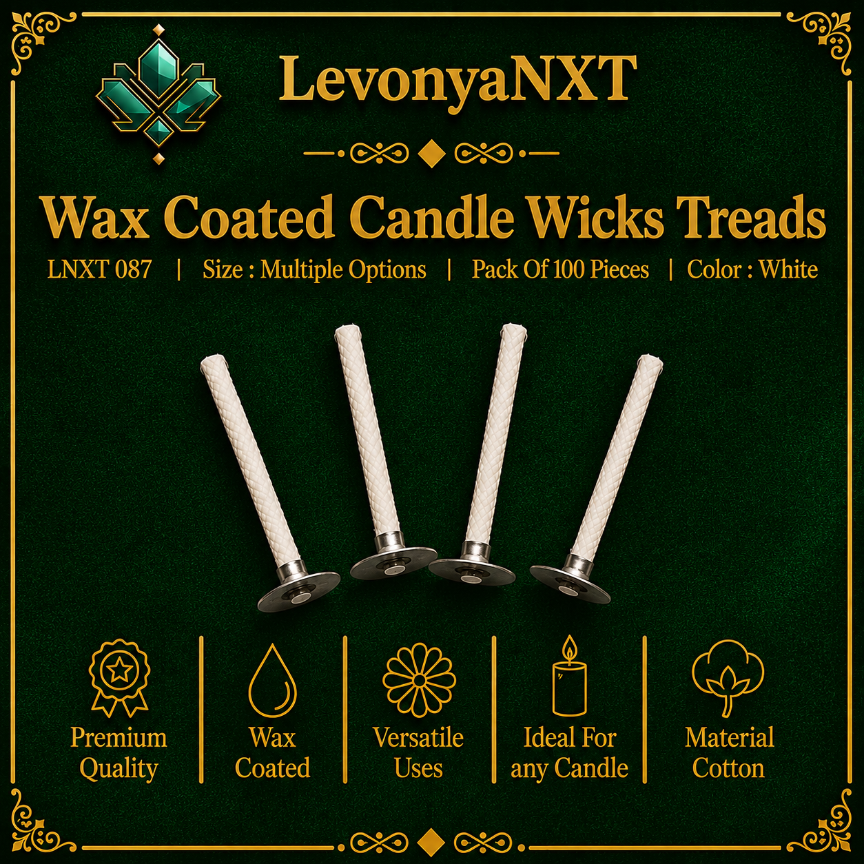 LNXT 087 Wax Coated Candle Wicks Treads Candle Accessories | Pack of 100 Pieces | Natural White 1 LevonyaNXT LNXT 087 Wax Coated Candle Wicks Treads with metal sustainer tabs multiple sizes pack of 100 pieces