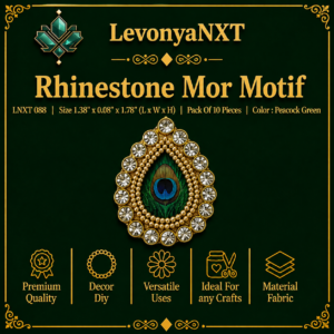 LNXT 088 Rhinestone Mor Motif with peacock feather center and crystal rhinestone halo pack of 10 pieces