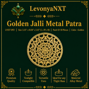 LNXT 093 Golden Jalli Metal Patra 3.15 inch filigree cutwork gold tealight base plate pack of 10 pieces