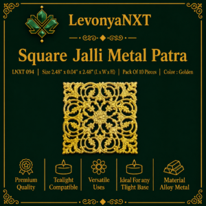 LNXT 094 Square Jalli Metal Patra 2.48 inch square filigree cutwork gold tealight base plate pack of 10 pieces