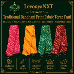 LNXT 097 Traditional Bandhani Print Fabric Toran Patti in pink yellow green and maroon with hanging rings pack of 1 piece