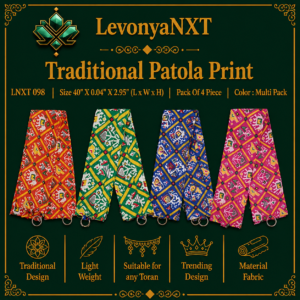 LNXT 098 Traditional Patola Print toran base in red green blue and pink with hanging rings pack of 4 pieces