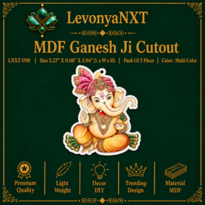 LNXT 099 MDF Ganesh Ji Cutout in multi color with royal pink turban and top hanging hole pack of 5 pieces