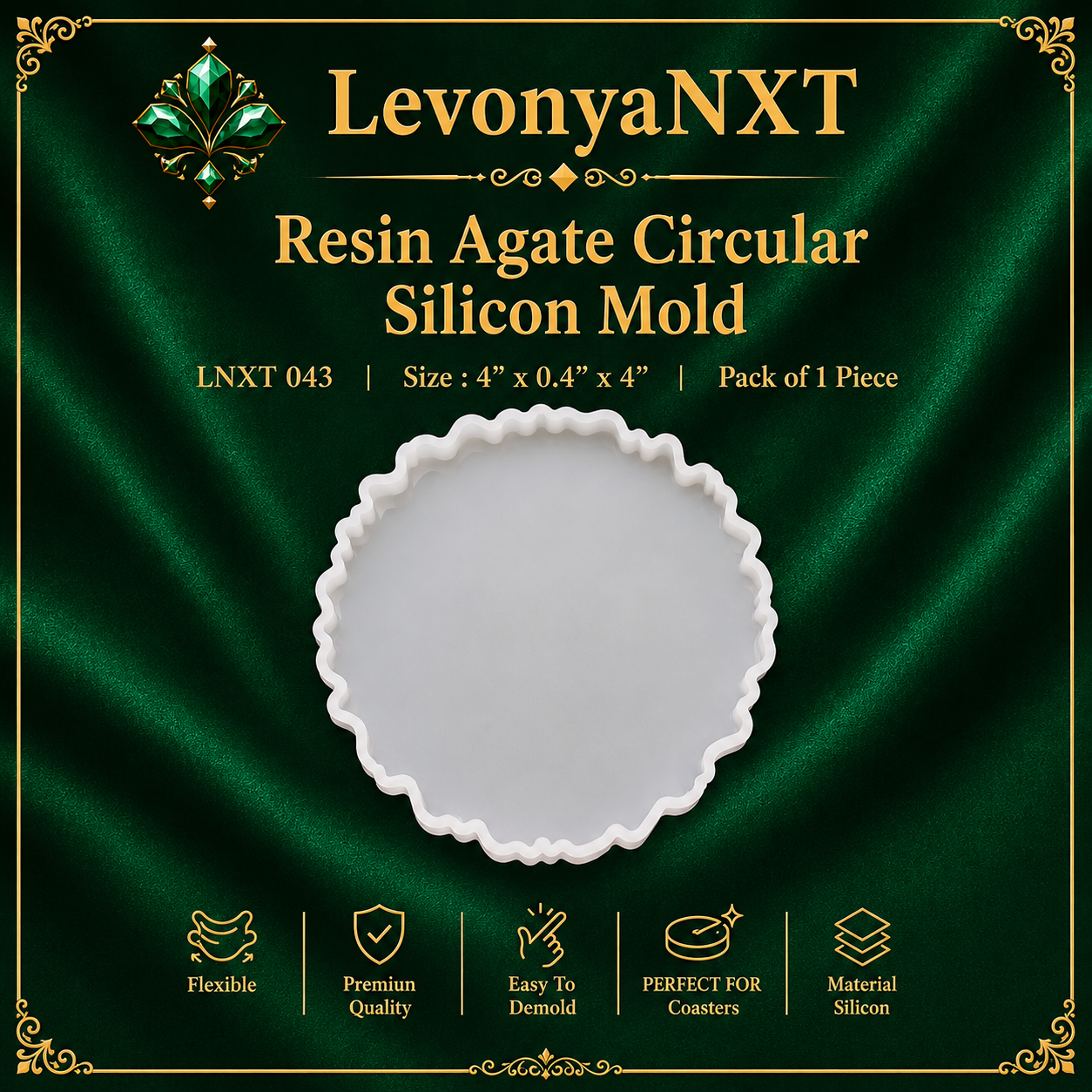 LNXT 043 Agate Silicon Mold 4" | Pack of 1 Piece | Craft Pro 1 LevonyaNXT LNXT 043 Resin Agate Circular Silicon Mold translucent geode coaster casting mold for epoxy resin crafts