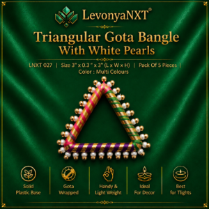 Triangular Gota Bangle With White Pearls Pack of 5 multi color plastic bangles for Diwali decor LNXT 027