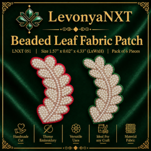 LNXT 051 Beaded Leaf Patch | Pack of 6 Pieces | Sparkling Zari