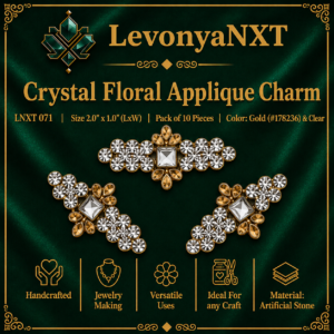 LNXT 071 Crystal Floral Applique Charm with gold metal alloy base and clear rhinestone crystals pack of 10 pcs