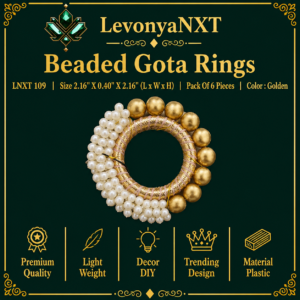 LNXT 109 Beaded Gota Rings wrapped in golden ribbon with pearl and gold bead border pack of 6 pieces