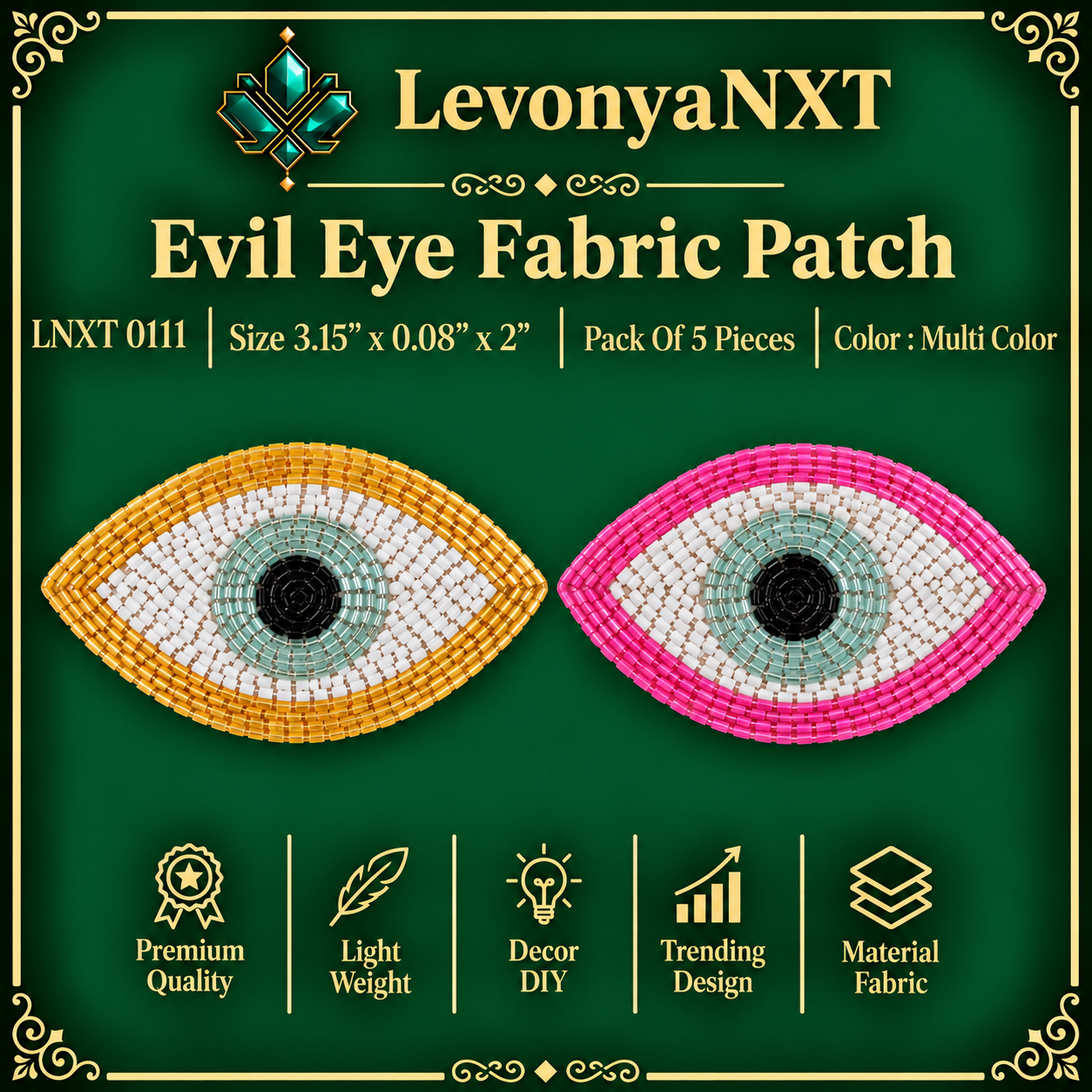 LNXT 0111 Evil Eye Patch | Pack Of 5 Pieces | Gorgeous Look 1 LevonyaNXT evil eye fabric patch