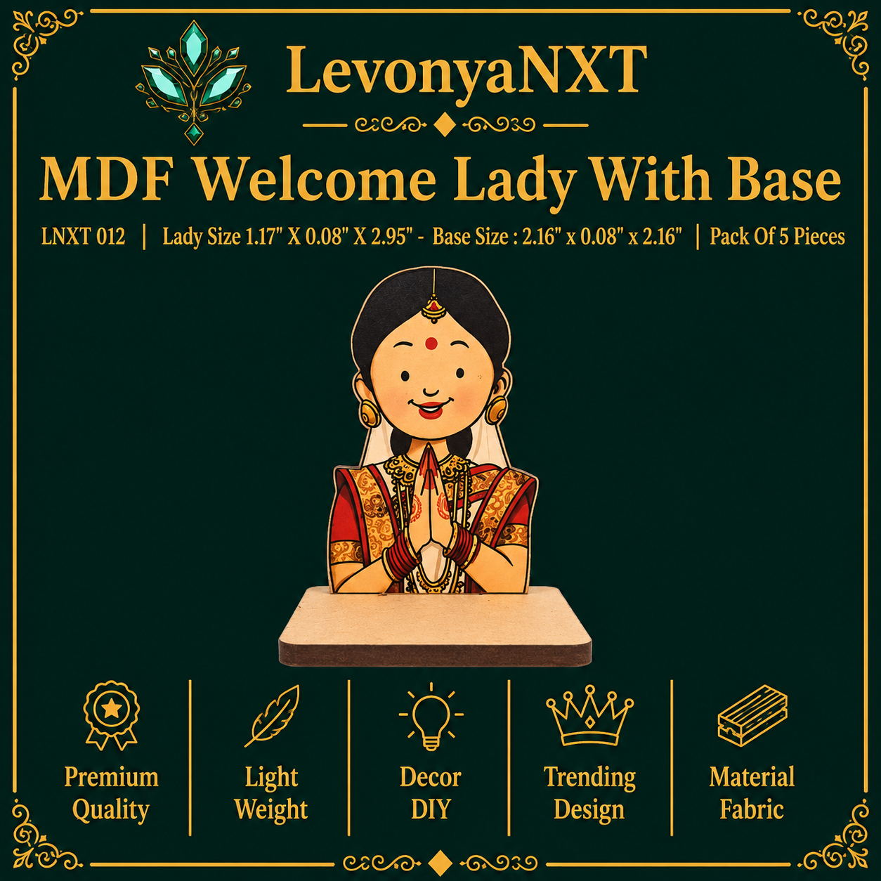 LNXT 0112 MDF Welcome Lady With Base | Pack Of 5 Pieces | Premium Quality 1 LevonyaNXT LNXT 0112 MDF Welcome Lady With Base laser cut standing figurine with square base pack of 5 pieces