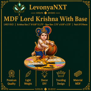 LNXT 0113 MDF Lord Krishna With Base laser cut standing figurine with Pichwai base pack of 5 pieces