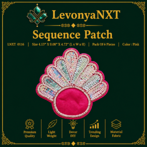 Sequence Patch with pink velvet center and shiny silver sequins pack of 6 pieces
